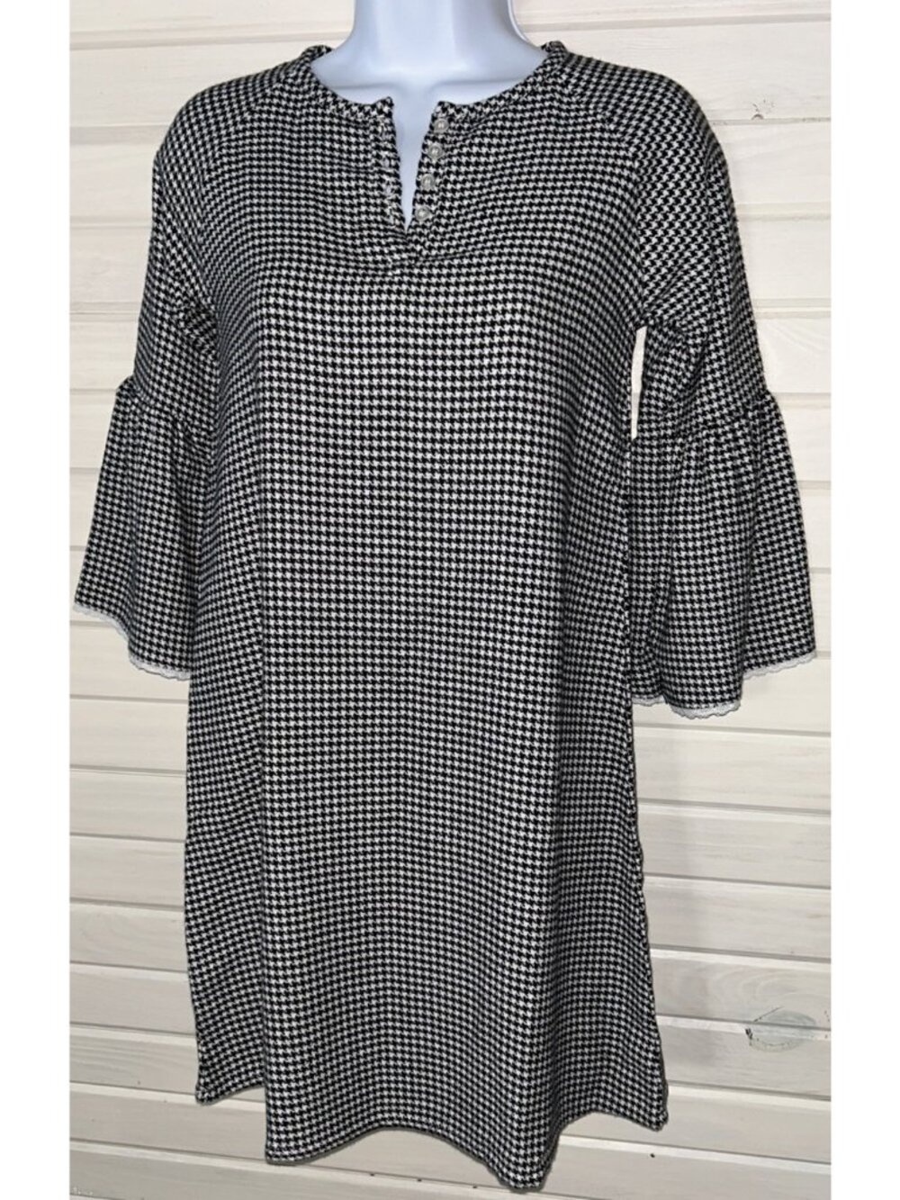 NWT Petite Plume Sz 8 Girls Seraphine Nightgown White Black Houndstooth Cotton
